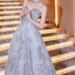 Girlhomeshops-Blaues, modisches, elegantes, langes Ballkleid aus Tüll mit Perlen, gh5075