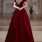 Girlhomeshops - Burgunderrotes, elegantes, langes Ballkleid aus Samt mit Strasssteinen und Perlen, Abendkleid gh5073