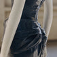 🌌🌠Blaues Gothic Cyber ​​Mechanical Goddess Liquid Metal Kleid Y3K Langes Satin Ballkleid Abendkleid gh4545