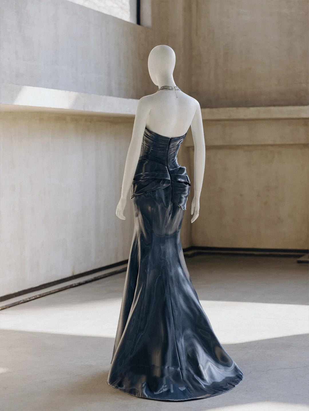 🌌🌠Blaues Gothic Cyber ​​Mechanical Goddess Liquid Metal Kleid Y3K Langes Satin Ballkleid Abendkleid gh4545