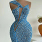 Robe de soirée longue et élégante à paillettes bleues, magnifique, sexy, fendue, style sirène, slim, longueur au sol, robe de bal, robe de soirée gh3389