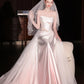 Robe de mariée longue en tulle et dentelle satinée rose dégradé gh6847