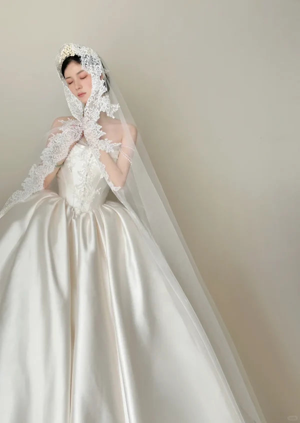 Girlhomeshops-White satin long elegant tulle wedding prom dress gh5435