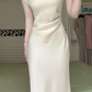 Off‑White Satin Asymmetrical One‑Shoulder Mermaid Evening Gown, Lace Trim With Floral Lace Shawl Formal Prom Dress gh9003