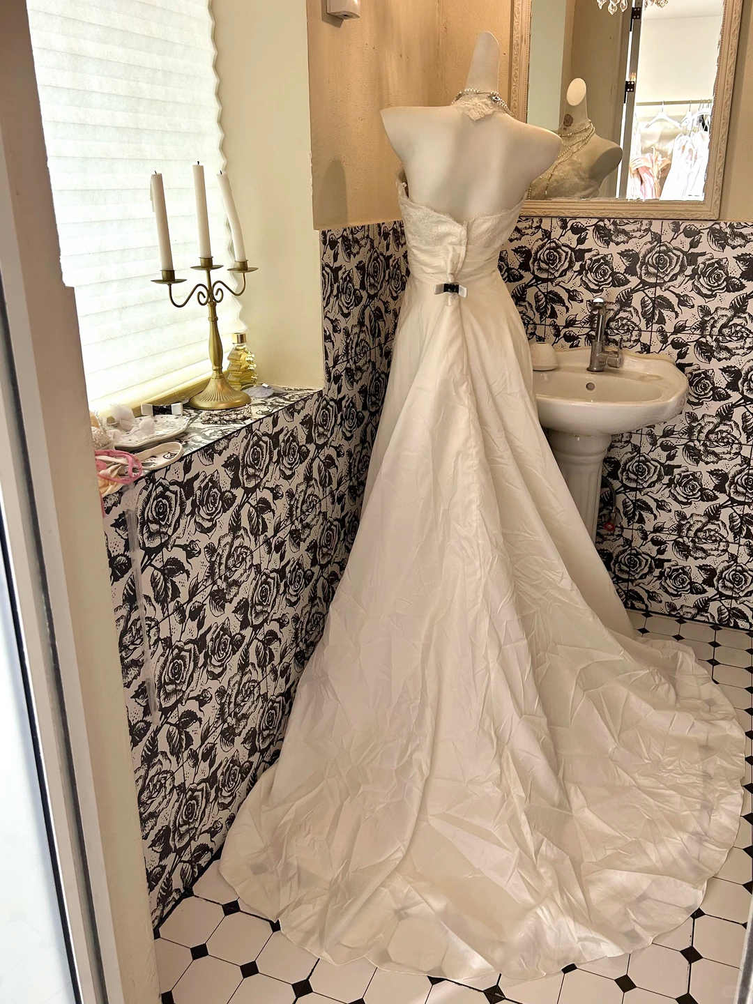White Halter Lace Waist-Cinched Pleated Figure-Flattering A-Line Skirt Long Romantic Dress, Wedding Gown gh7769
