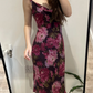 Magenta Vintage Print Purple Spaghetti Strap Fitted Waist Slim Sexy Prom Gown, Evening Party Dress gh8451