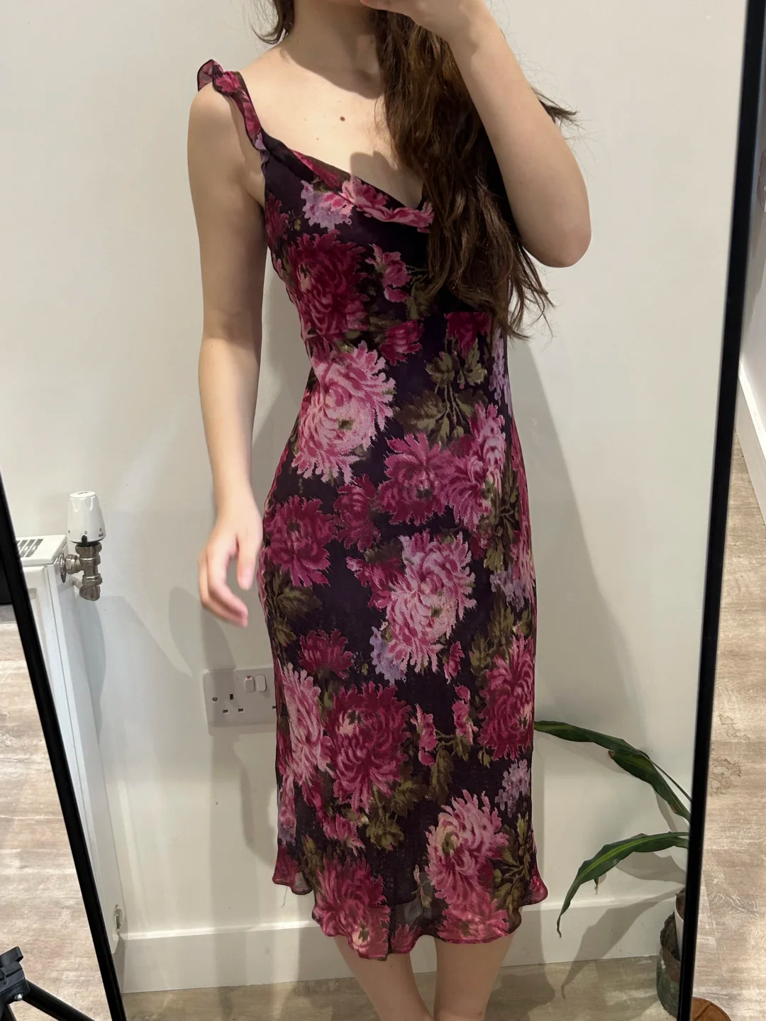 Magenta Vintage Print Purple Spaghetti Strap Fitted Waist Slim Sexy Prom Gown, Evening Party Dress gh8451