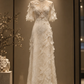 ✨Girlhomeshops-Ivory Lace Qipao Bridal Gown High Collar Flutter Sleeve with 3D Floral Appliqués gh10317