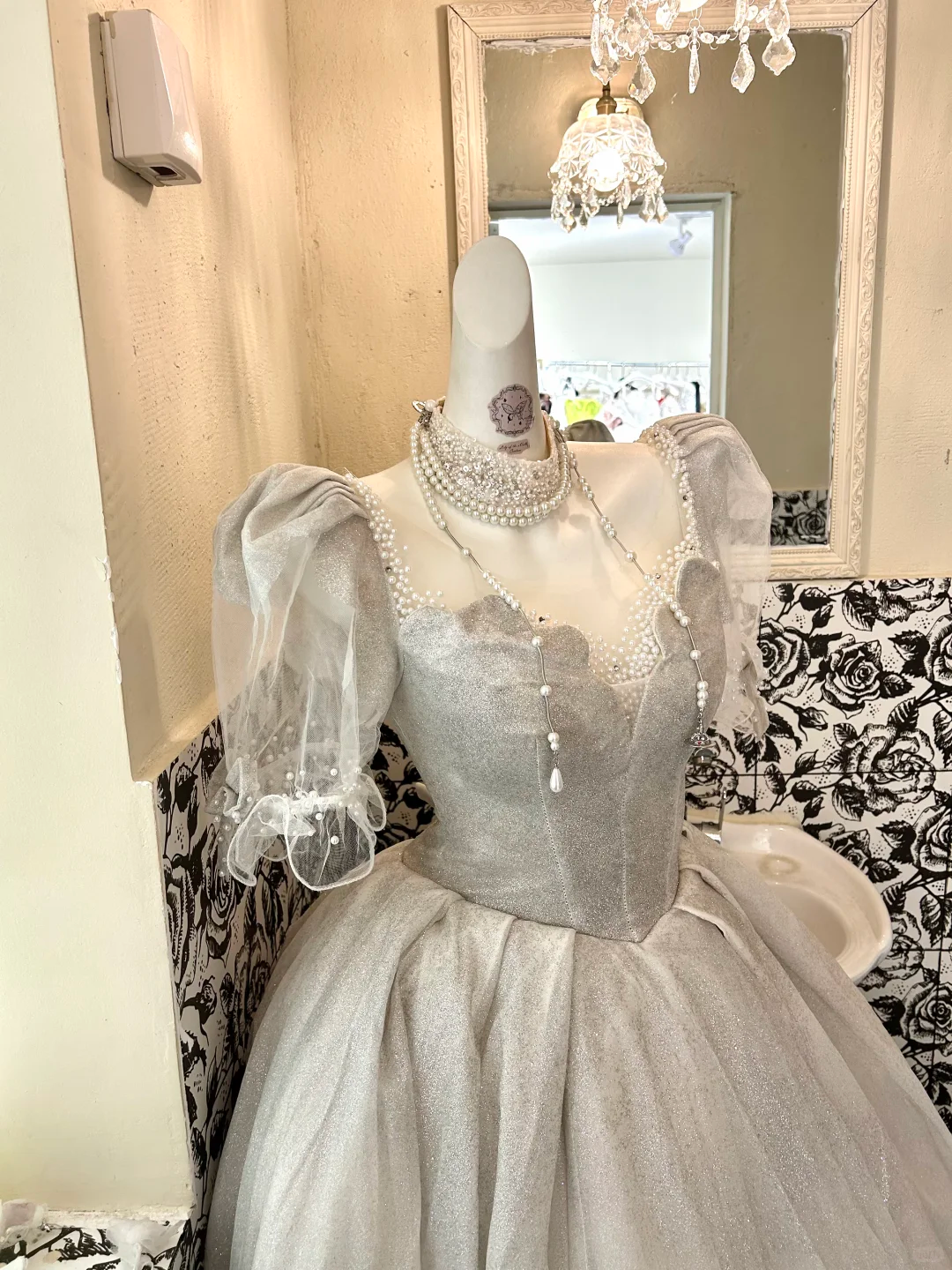 Light Grey Square Neck Voluminous Princess Skirt Long Romantic Dress, Wedding Gown gh7771