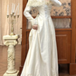 Ivory Vintage Satin Off‑Shoulder Wedding Gown, Pearl Button Lace Bridal Prom Dress gh8722