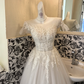 White Lace Classic Elegant Waist-Cinched Full Flared Vintage Romantic Dress, Wedding Gown gh7551