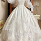 Off‑White Vintage Victorian Illusion High‑Neck Lace Puff Long Sleeve Fitted Waist Satin Long Prom Gown, Wedding Dress gh8614
