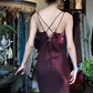 Burgundy Double Strap V Neck Long Formal Gown Satin Column Evening Dress gh9654