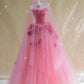 Rosa Blumen Langes Samt Tüll Quinceanera Kleid Ballkleid Abendkleid gh4885
