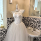 Ivory Satin Strapless Waist-Cinched Voluminous Princess Skirt Romantic Dress, Wedding Gown gh7751