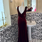 Burgundy V-Neck Waist-Cinched Mermaid Sexy Long Romantic Dress, Wedding Gown gh7605