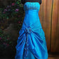 Wunderschönes, blaues Vintage-Abendkleid mit exquisiter Perlenapplikation und Tube-Top, lang, elegant, Satin, Ballkleid, gh3312