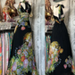 Luxury Black Base Vintage Print Halter Fitted Waist Long Prom & Evening Party Dress gh8472