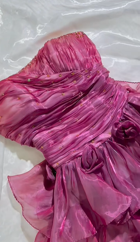 Hot Pink Strapless Fitted Waist Tiered Cake Skirt Prom & Evening Party Dress gh8519