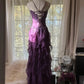 Robe de soirée longue et élégante en mousseline de soie, à volants, violette, romantique, sans manches, pour fête d'anniversaire, gh4270