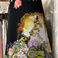 Luxury Black Base Vintage Print Halter Fitted Waist Long Prom & Evening Party Dress gh8472