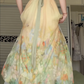 Pale Yellow Square Neck Puff Short Sleeve Ball Gown, Watercolor Floral Print Tulle Long Formal Prom Dress gh9013