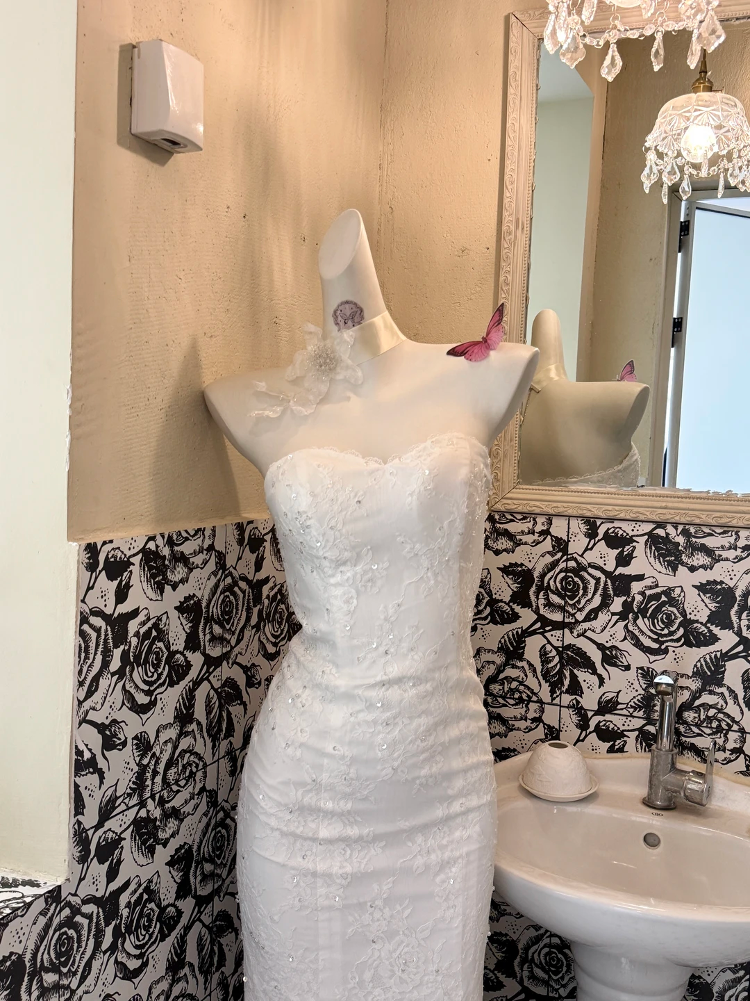 White Strapless Waist-Cinched Slim Fit Rhinestone Embellished Mermaid Sexy Romantic Dress, Wedding Gown gh7636