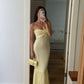Robe de soirée élégante en mousseline de soie avec haut tube jaune et longue robe de soirée pour invités de mariage gh3326