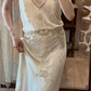 Ivory White 1920s Gatsby Vintage Wedding Gown, Deep V‑Neck Tulle Cape Sleeves Heavy Hand‑Beaded Column Mermaid Bridal Dress gh9078