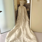 White Satin Strapless Dress with Designed Waist-Cinched Skirt, Luxury Romantic Wedding Gown gh7707