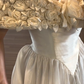Ivory White Vintage Wedding Gown, Off‑the‑Shoulder 3D Floral Neckline Spaghetti Strap Fitted Pointed Bodice Satin A‑Line Bridal Dress gh9077