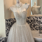 Light Apricot Beaded Strapless Waist-Cinched Elegant Long Romantic Dress, Wedding Gown gh7506