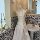 White Strapless Beaded Waist-Cinched Bodycon Sexy Vintage Romantic Dress, Wedding Gown gh7527