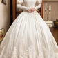 Ivory Vintage Wedding Ball Gown, Off‑the‑Shoulder Puff Short Sleeves With 3D Bows, Sweetheart Neck, Sheer Lace Long Sleeves, Beaded Lace Appliqués Fitted Bodice, Voluminous A‑Line Skirt With Scalloped Lace Hem, Prom Dress gh8659