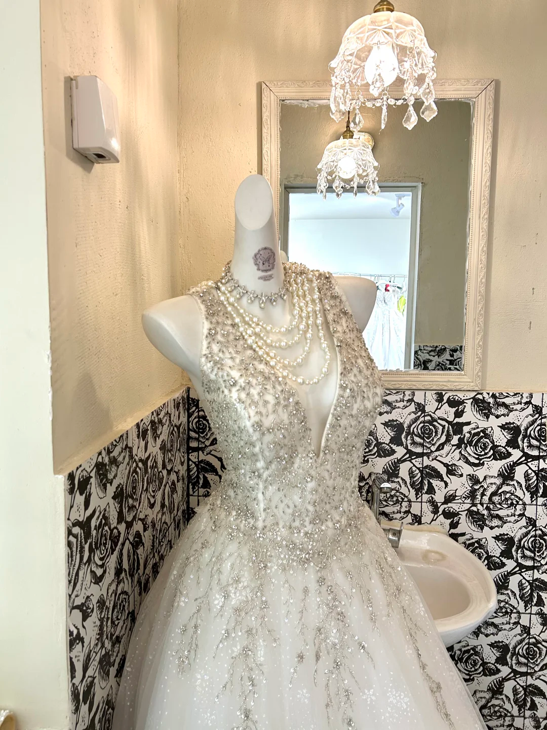 Ivory V-Neck Sexy Silver Beaded Waist-Cinched Luxury Voluminous Skirt Romantic Dress, Wedding Gown gh7618