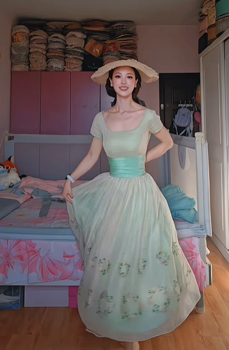 Vintage Light Green Square Neck Fitted Waist Flared Prom & Evening Party Dress gh8501