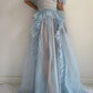 girlhomeshops-Blue Romantic Tulle Gown Long Pastel Toned Fairytale Dress gh5970