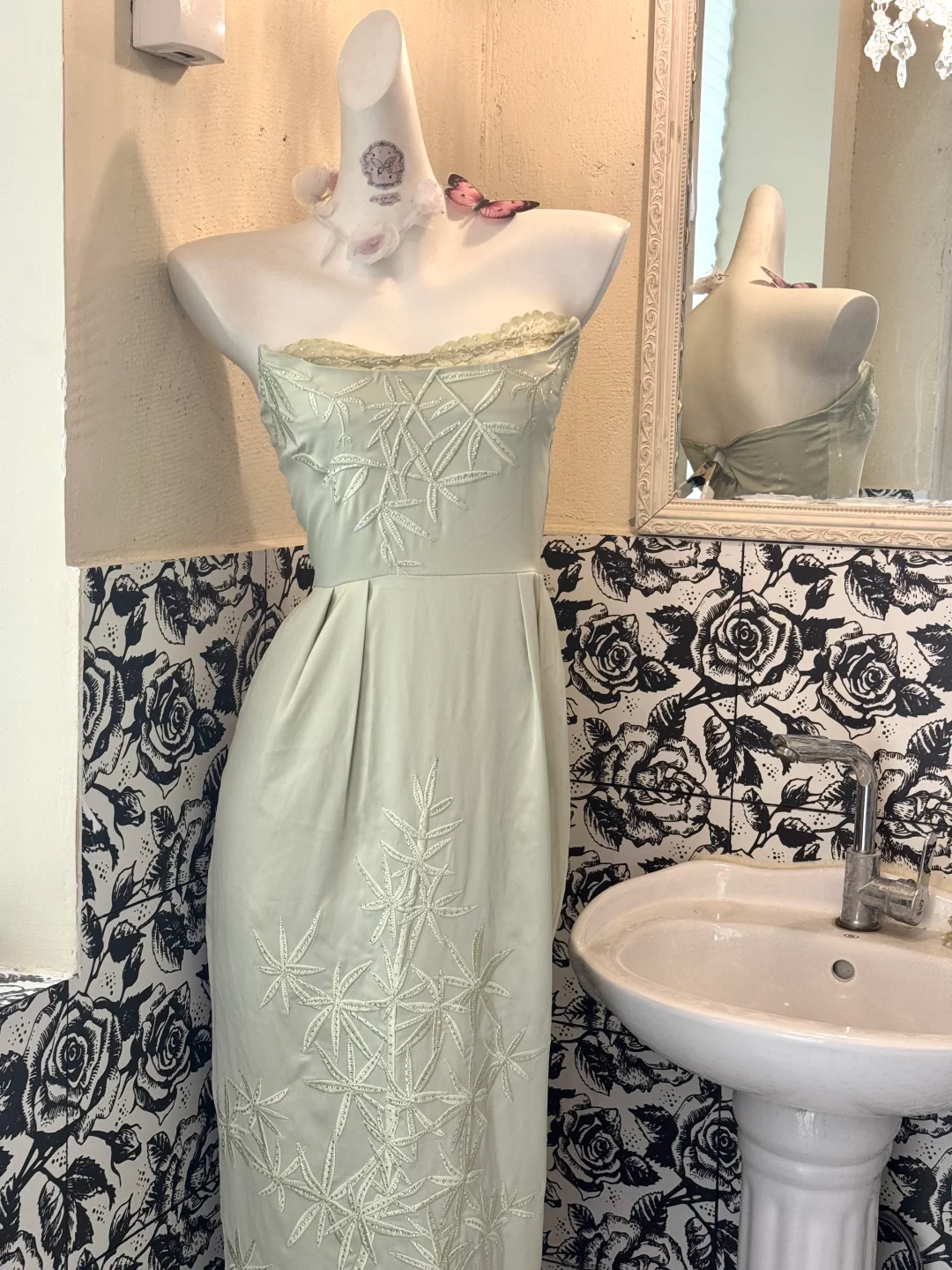 Light Green Strapless Waist-Cinched Bodycon Sexy Elegant Vintage Romantic Dress gh7510