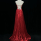 Strapless Bright Red Prom Dress Twisted Sweetheart Neckline Metallic Pleated Formal Gown with Train gh9544