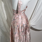 Vintage Light Pink Halter Long Prom & Evening Party Dress, Printed Pattern, Fitted Waist Silhouette gh8560
