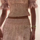 Robe deux-pièces rose en tulle à manches courtes et perles | Robe maxi élégante et luxueuse à encolure carrée découpée, idéale pour une soirée de gala gh6465