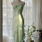 Light green fashion one shoulder elegant exquisite floral beading long bodycon chiffon ball gown evening dress party dress prom dress gh3626