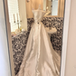 White Satin Strapless Waist-Cinched Unique Skirt Long Minimalist Luxury Romantic Dress, Wedding Gown gh7713