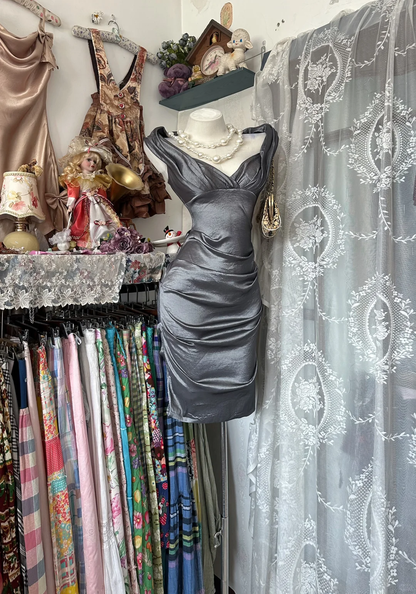 Sexy Silver Gray Luxury Vintage Fitted Waist Slim Bodycon Prom & Evening Party Dress gh8476