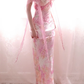Pink Floral Mermaid Prom Dress Sweetheart Neck Spaghetti Straps Beaded Evening Gown with Chiffon Cape gh9593