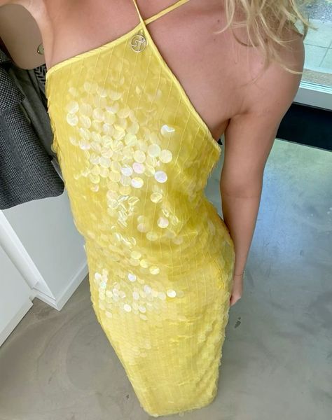 Costume deux pièces jaune brillant à paillettes, robe longue de vacances en bord de mer, robe de soirée gh4860