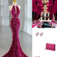 Pink Gorgeous Shiny Exquisite Beaded Halter Long Mermaid Slim Sequin Floor Length Ball Gown Evening Gown Party Dress gh3395