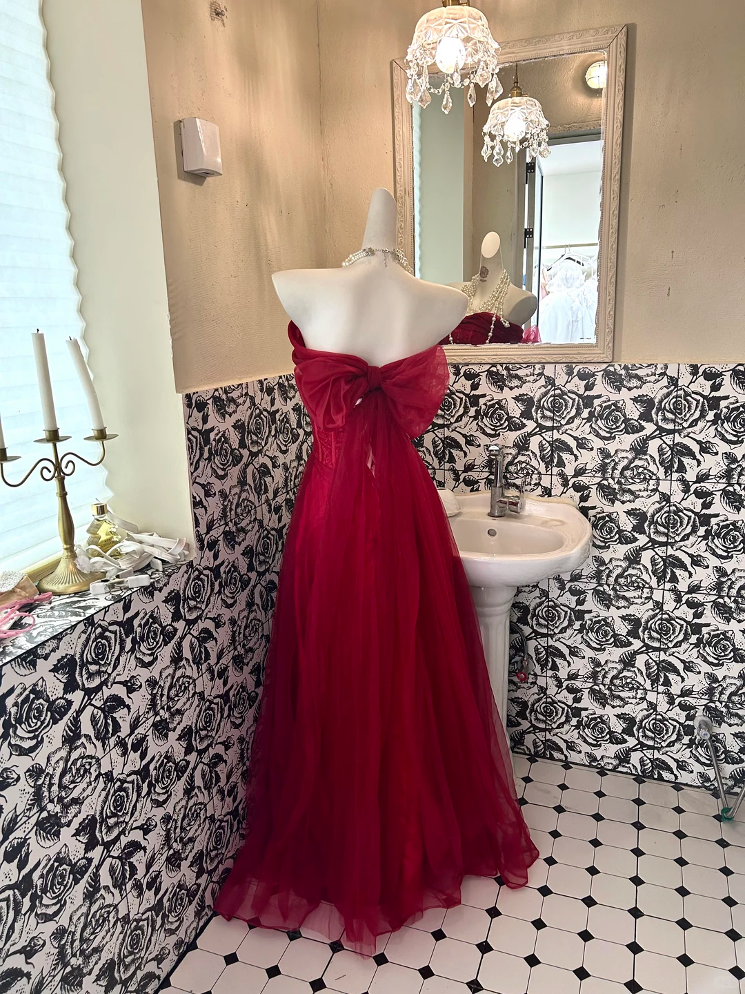 Red Strapless Waist-Cinched Boned Slimming Sexy Long Romantic Dress, Wedding Gown gh7767