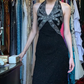 Halter Black Evening Gown Silver Cross Hand Beaded Bodice Fitted Side Slit Vintage Gatsby Long Prom Dress gh9705
