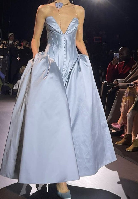 Girlhomeshops-Blue satin fashionable and elegant long prom dress evening dress gh5319